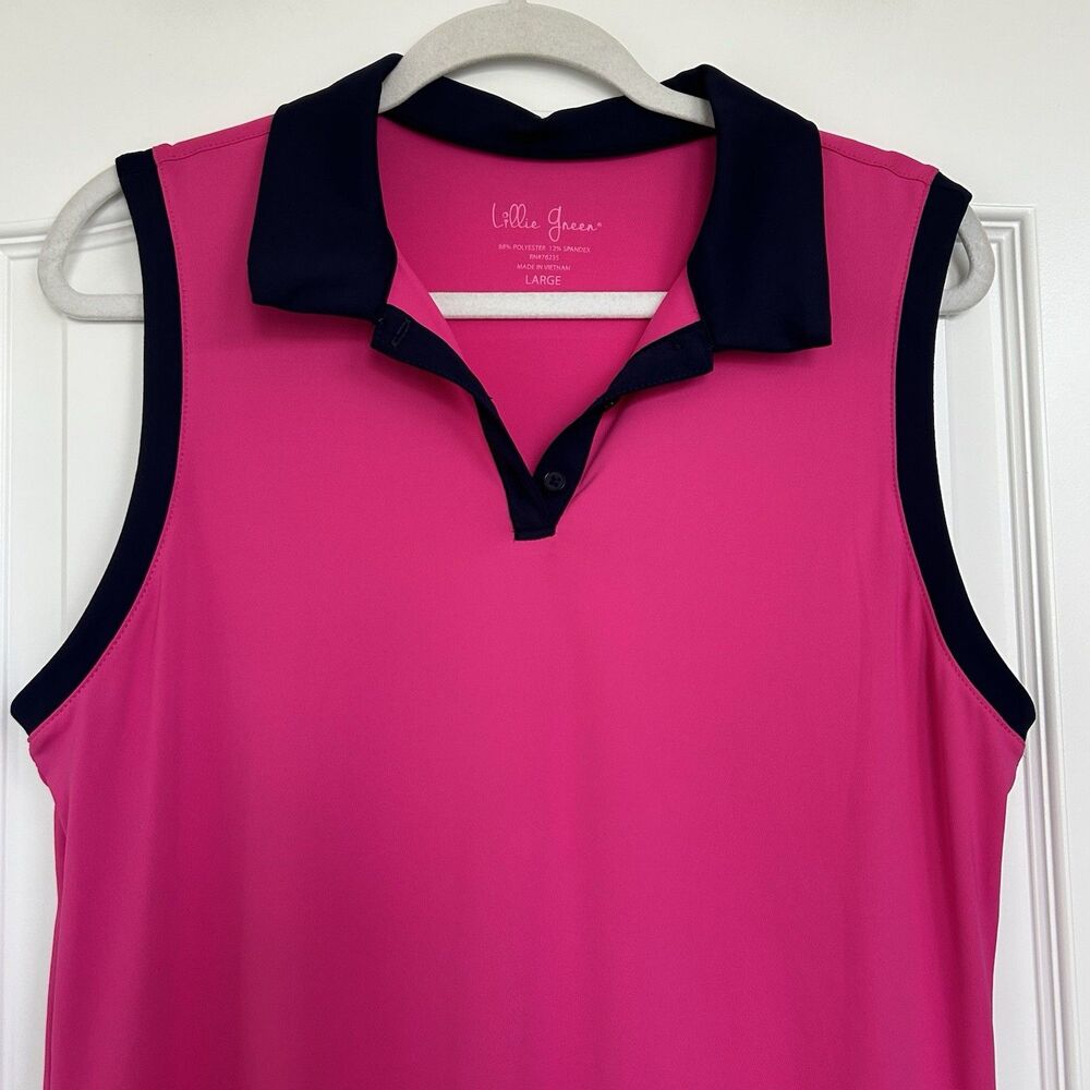 Lillie Green Sleeveless Stretch Golf Pickleball Polo Dress Womens Sz L Pink Blue